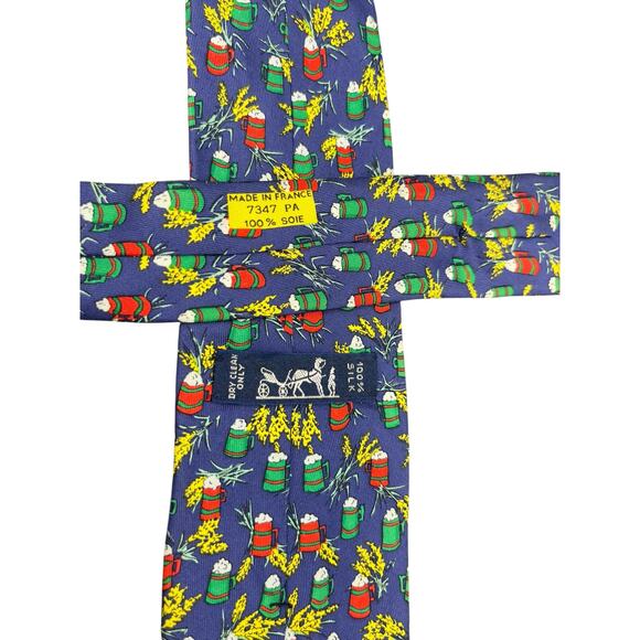 Hermes tie Made for Kronenbourg Breweries in Blue with Beer Mugs and Barley RARE - Picture 4 of 9